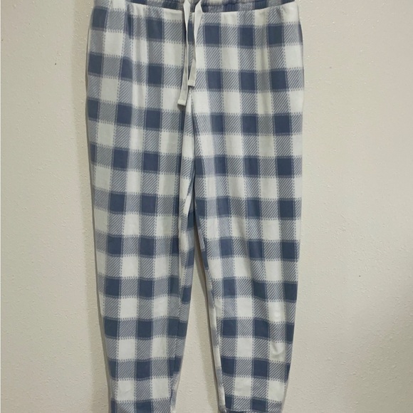 Blue and White Checkered Pajama Pants with Elastic Waistband - Picture 1 of 9
